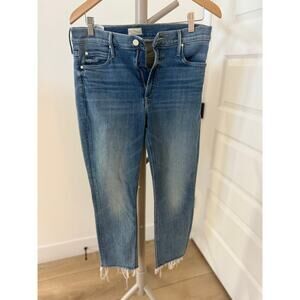 Mother The Mid Rise Dazzler Crop Fray Jeans Blowing Kisses Size 31